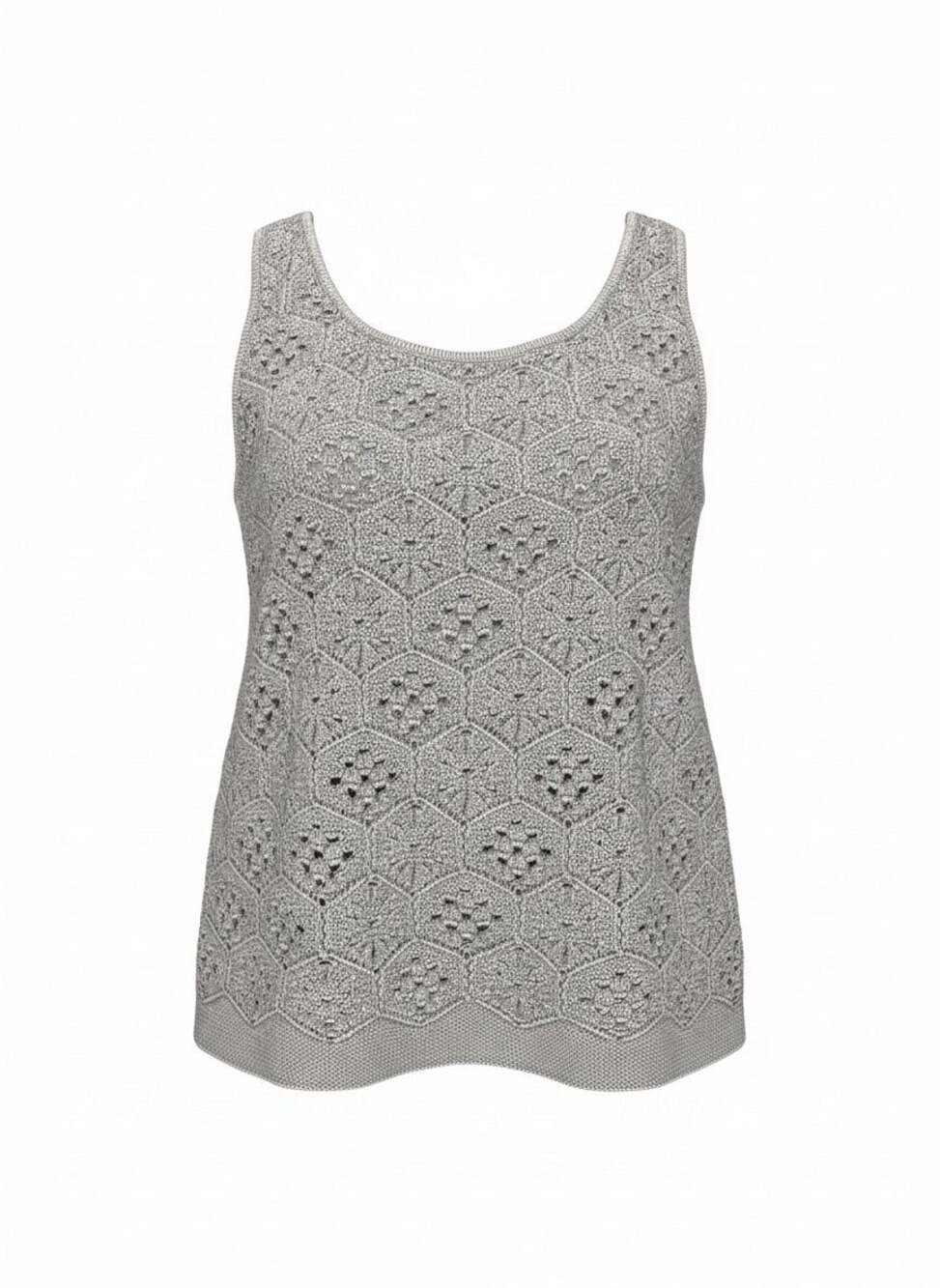 J. Jill Women Tank Top PETITE M Gray Geometric Crochet Overlay Scoop